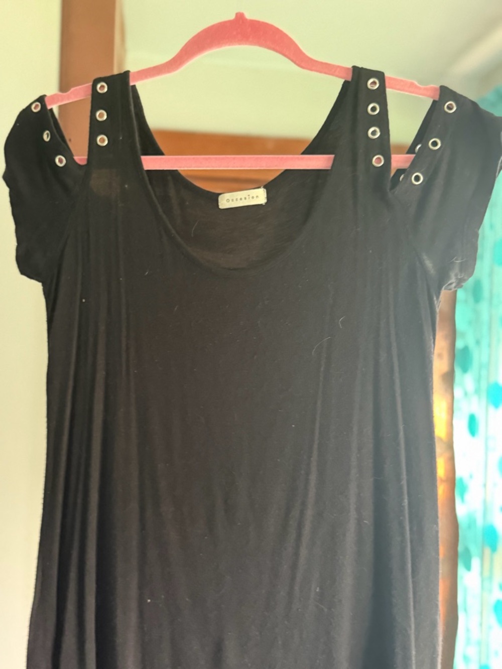 Occasion Black Cold-Shoulder Grommet Detail Tunic